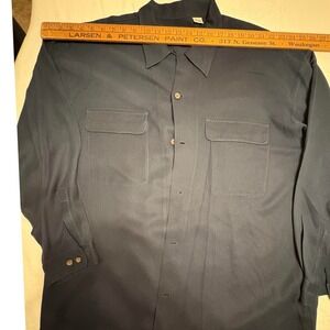 Cigliano Mens XXL Navy Blue 100% Silk Textured Long Sleeve Button Down Shirt